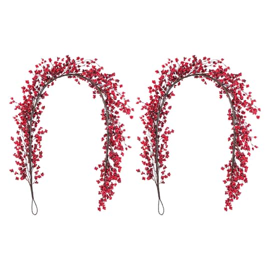 Glitzhome® 6ft. Christmas Red Berries Garland, Set of 2